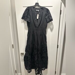 Anthropologie Black Eyelet Midi Dress